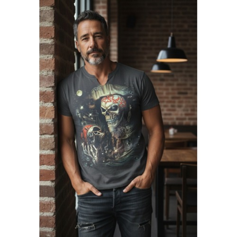 Jay's Rock Shirt‎ Mens Medium Black Pirate Skull Gothic Horror Double Sided 3D